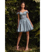 Ladivine by Cinderella Divine Smoky Blue Beaded & Floral Applique Off The Shoulder Cocktail Dress