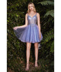 Cinderella Divine  Smoky Blue Embellished Tulle Mini Homecoming Dress