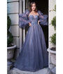 Cinderella Divine  Smoky Blue Embroidered Corset Magical Puff Sleeve Ball Gown