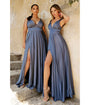 Cinderella Divine  Smoky Blue Glamour Satin A-Line Bridesmaid Dress