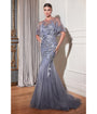 Cinderella Divine  Smoky Blue & Silver Rhinestone Floral Trumpet Bridesmaid Gown