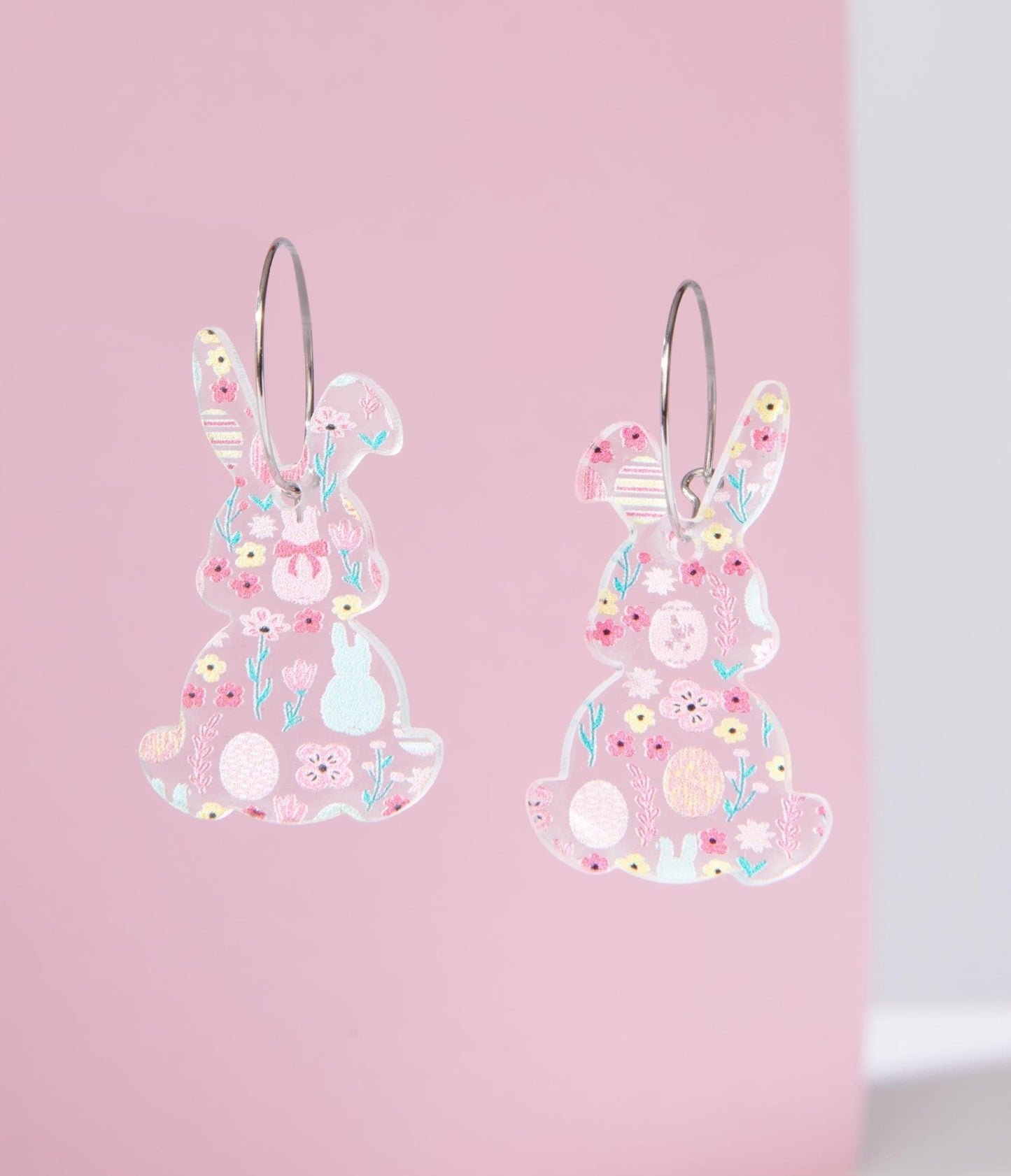 Spring Floral Bunny Hoop Earrings - Unique Vintage - Womens, ACCESSORIES, JEWELRY