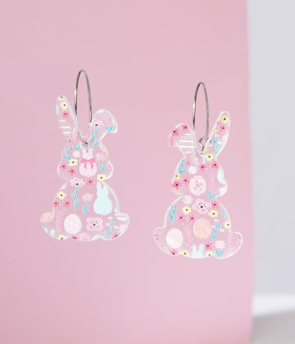 Spring Floral Bunny Hoop Earrings - Unique Vintage - Womens, ACCESSORIES, JEWELRY