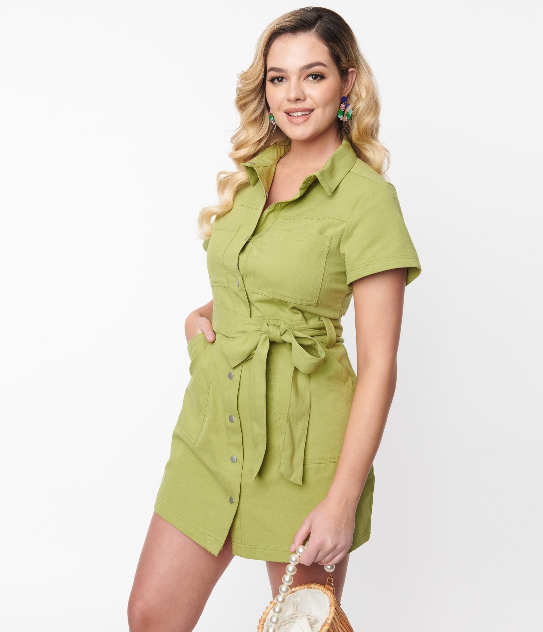 Spring Green Denim Belted Shift Dress - Unique Vintage - Womens, DRESSES, SHIFTS