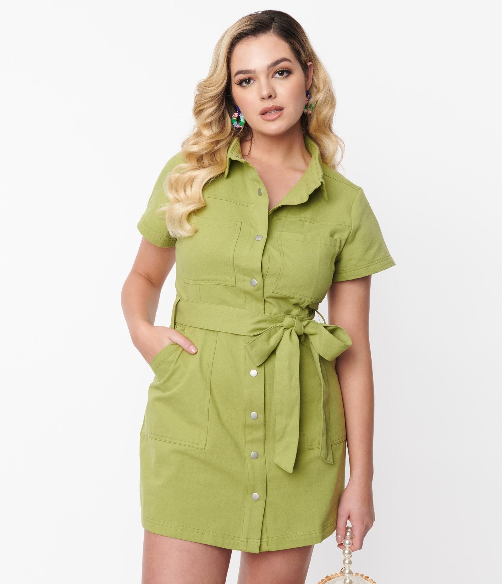 Spring Green Denim Belted Shift Dress - Unique Vintage - Womens, DRESSES, SHIFTS