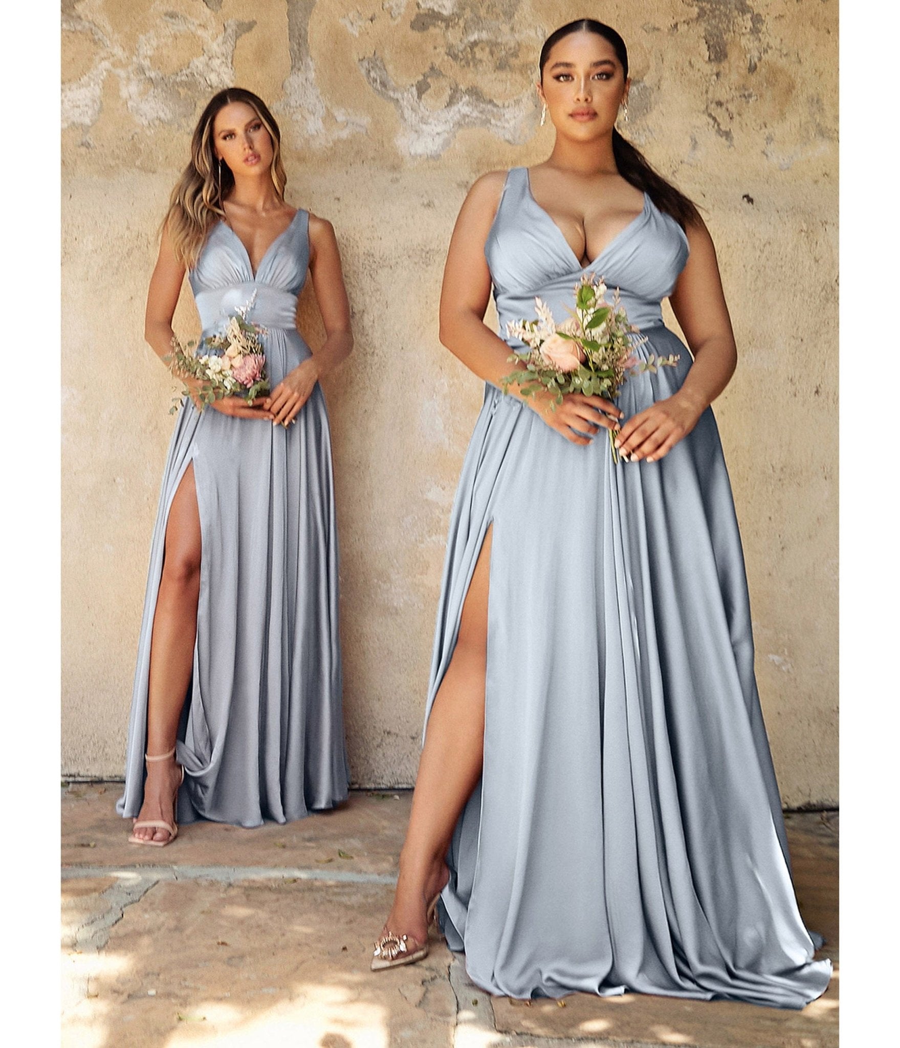 Steel Blue Glamour Satin A-Line Bridesmaid Dress - Unique Vintage - Womens, DRESSES, PROM AND SPECIAL OCCASION