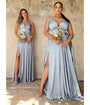 Cinderella Divine  Steel Blue Glamour Satin A-Line Bridesmaid Dress