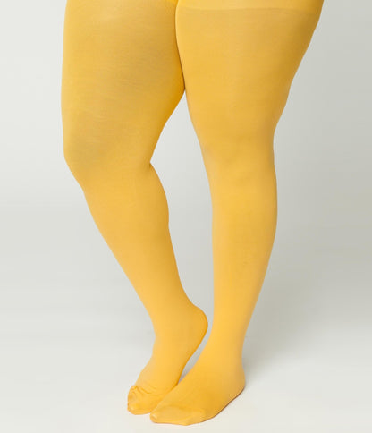 Sunset Yellow Summer 90 Opaque Tights - Unique Vintage - Womens, ACCESSORIES, HOSIERY