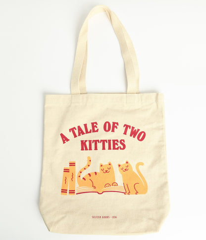 Tale of Two Kitties Canvas Tote Bag - Unique Vintage - Womens, ACCESSORIES, HANDBAGS