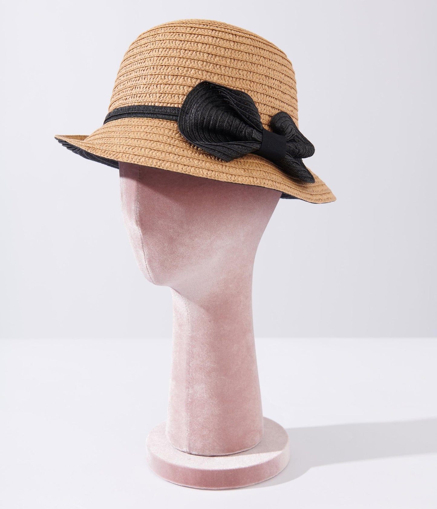 Tan & Black Ribbon Woven Cloche Hat - Unique Vintage - Womens, ACCESSORIES, HATS