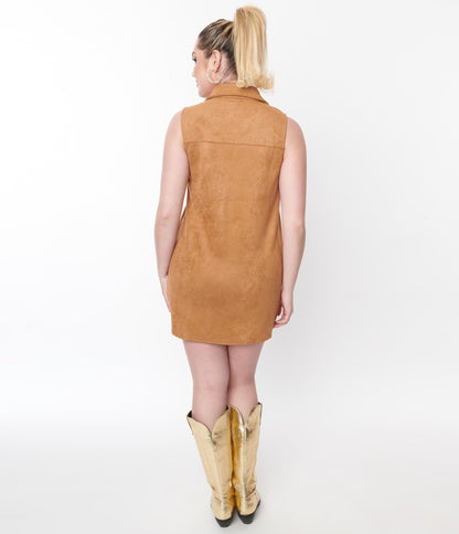 Tan Fringe Studded Suede Mini Dress - Unique Vintage - Womens, DRESSES, SHIFTS