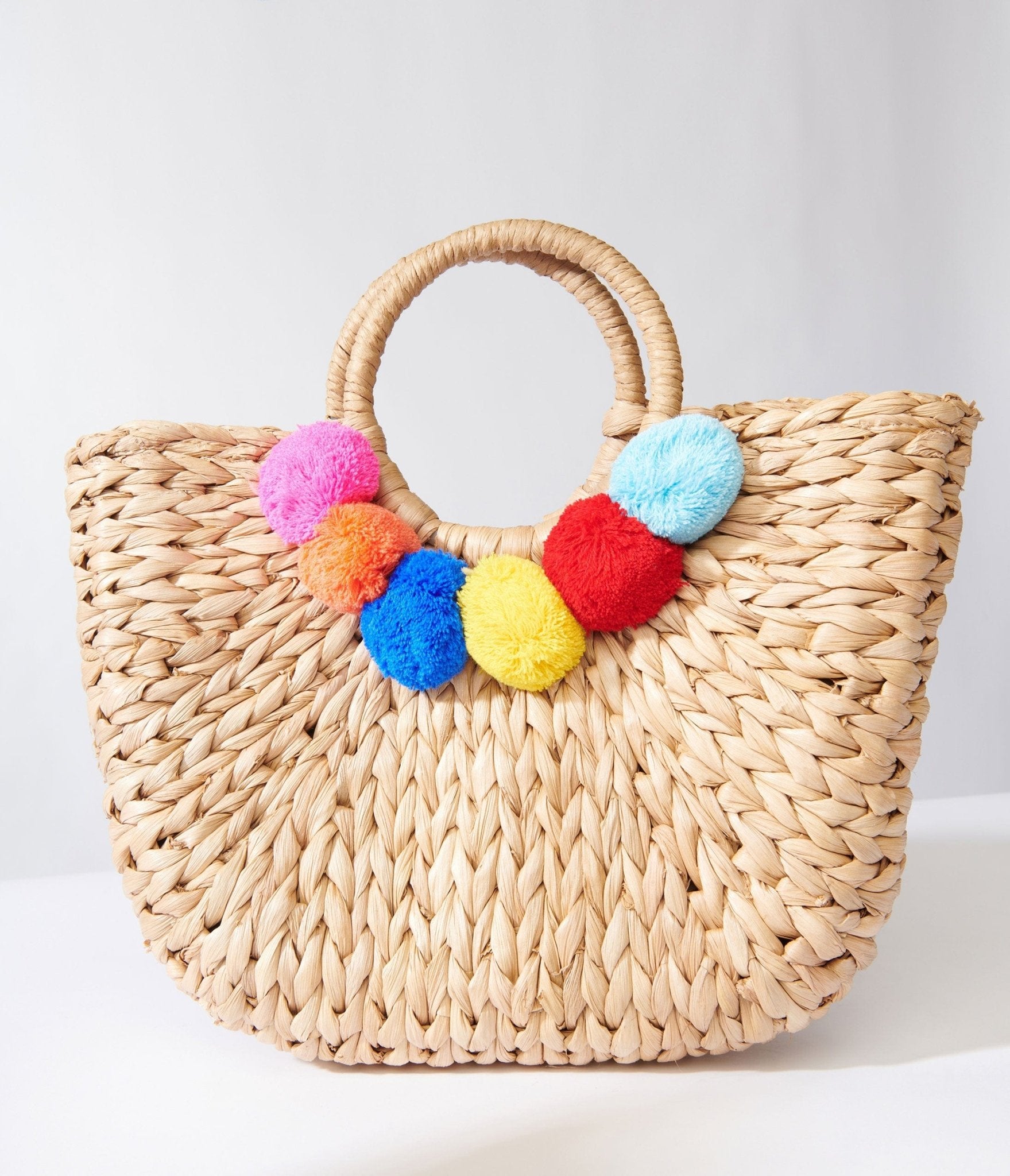 Tan Pom Pom Woven Bag - Unique Vintage - Womens, ACCESSORIES, HANDBAGS