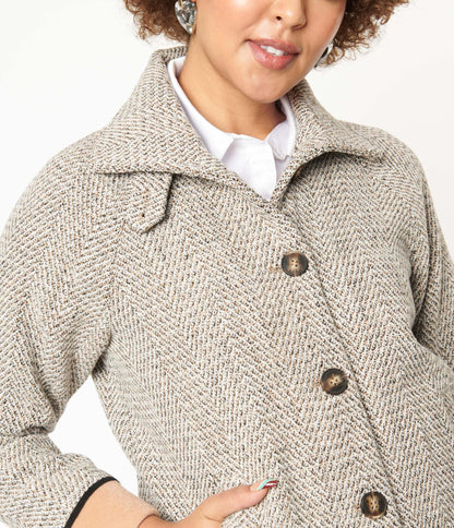 Taupe & Camel Herringbone Jacket - Unique Vintage - Womens, TOPS, OUTERWEAR