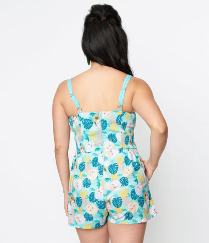 The Golden Girls x Unique Vintage Aqua Character Print Skirted Dolly Romper - Unique Vintage - Womens, BOTTOMS, ROMPERS AND JUMPSUITS
