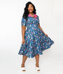 The Golden Girls x Unique Vintage Plus Size Teal & Pink All Over Print Swing Dress