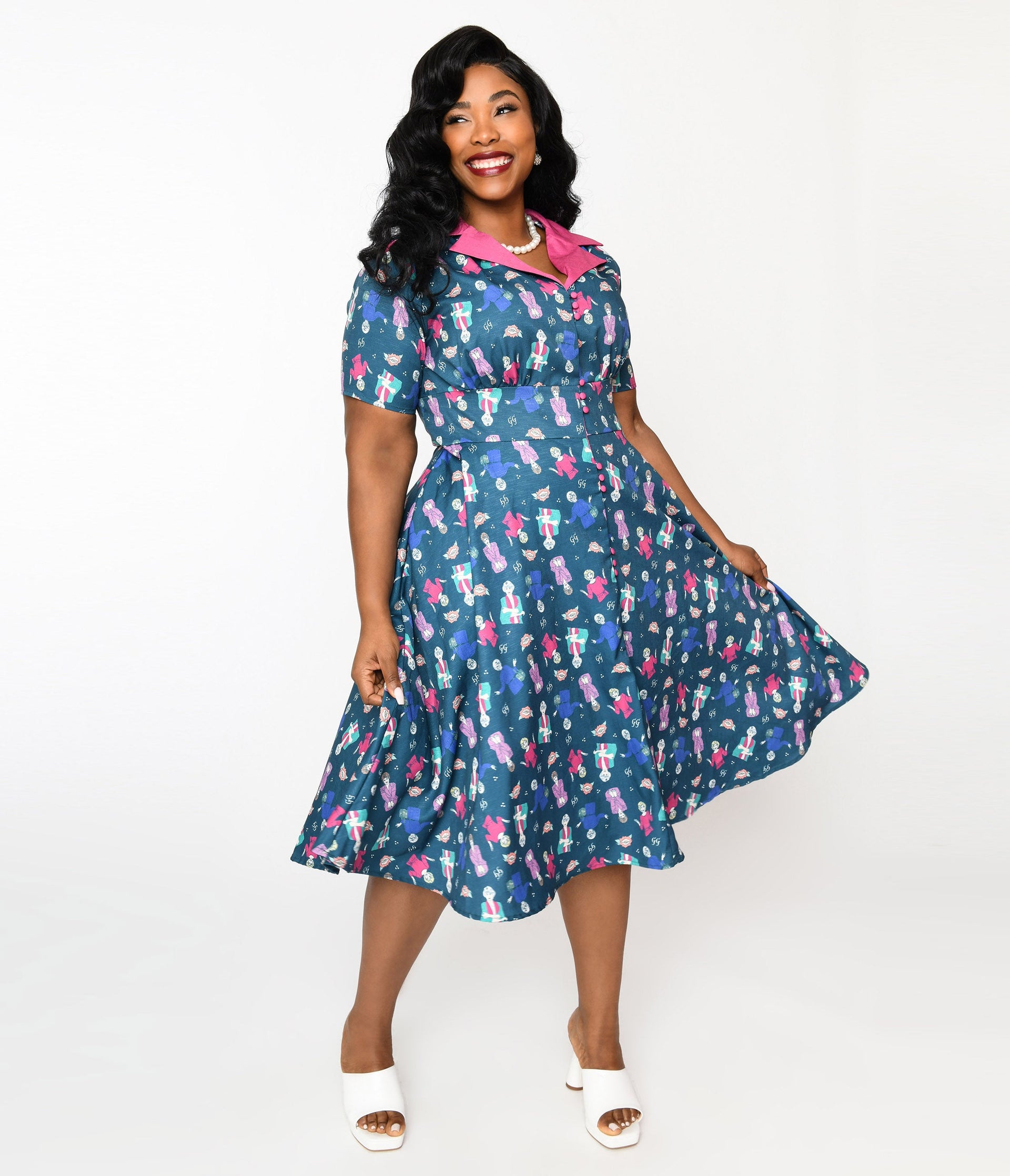 The Golden Girls x Unique Vintage Plus Size Teal & Pink All Over Print