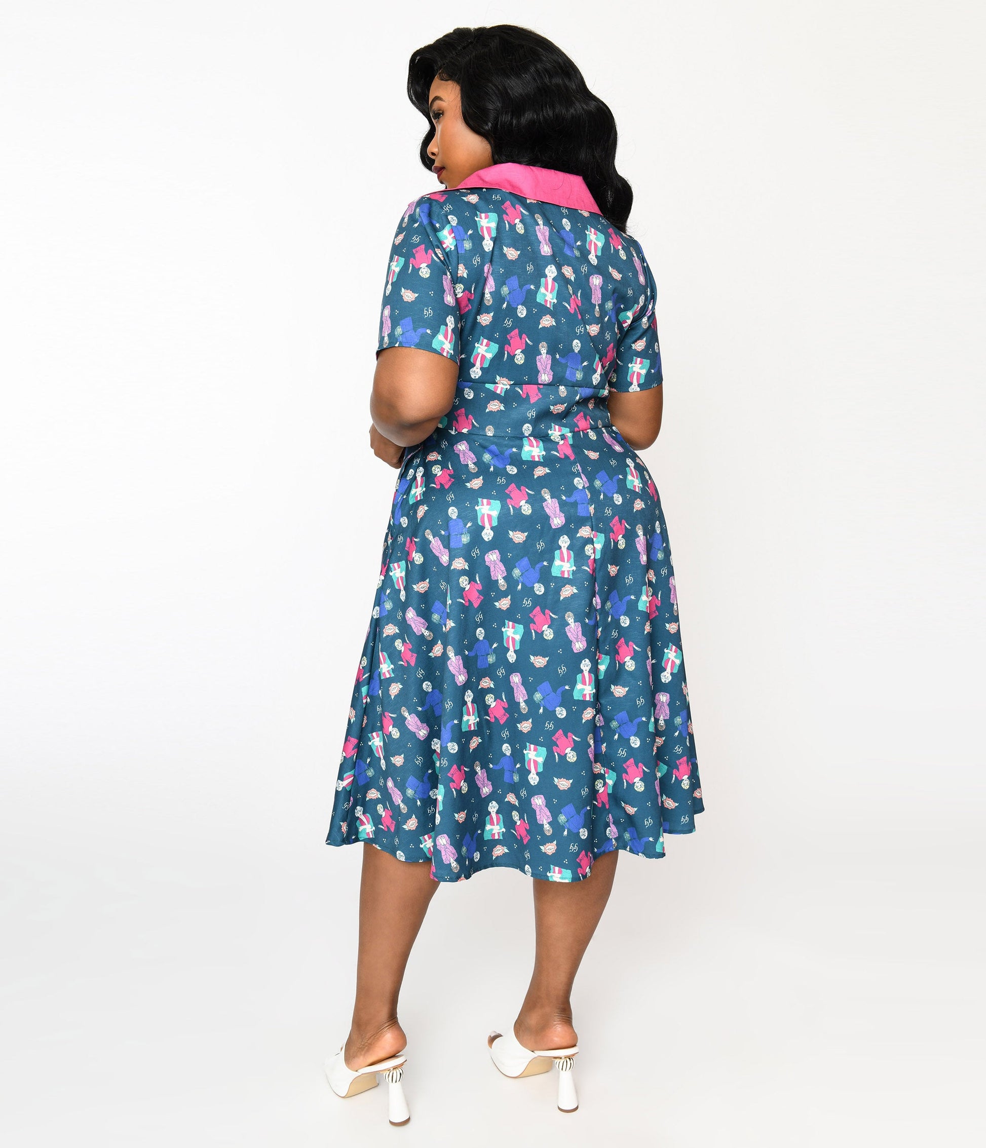 The Golden Girls x Unique Vintage Plus Size Teal & Pink All Over Print