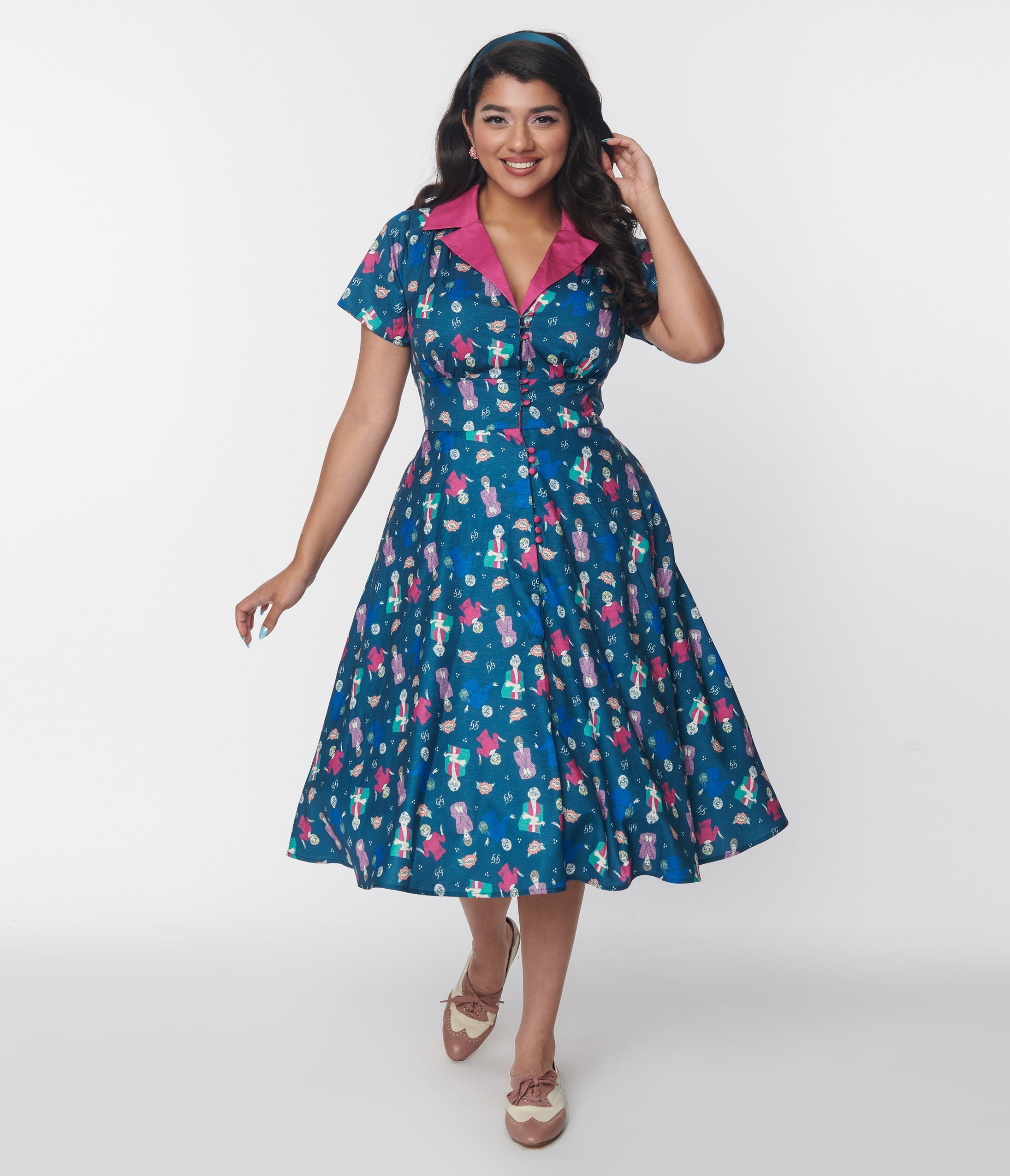 Teal deals print dress