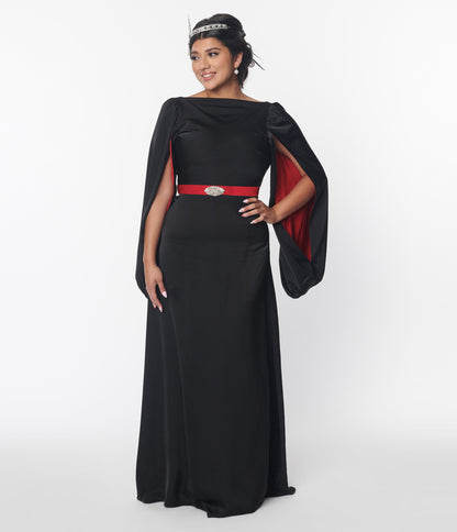 The Great Gatsby x Unique Vintage Black Satin & Red Contrast Evening Gown - Unique Vintage - Womens, DRESSES, PROM AND SPECIAL OCCASION