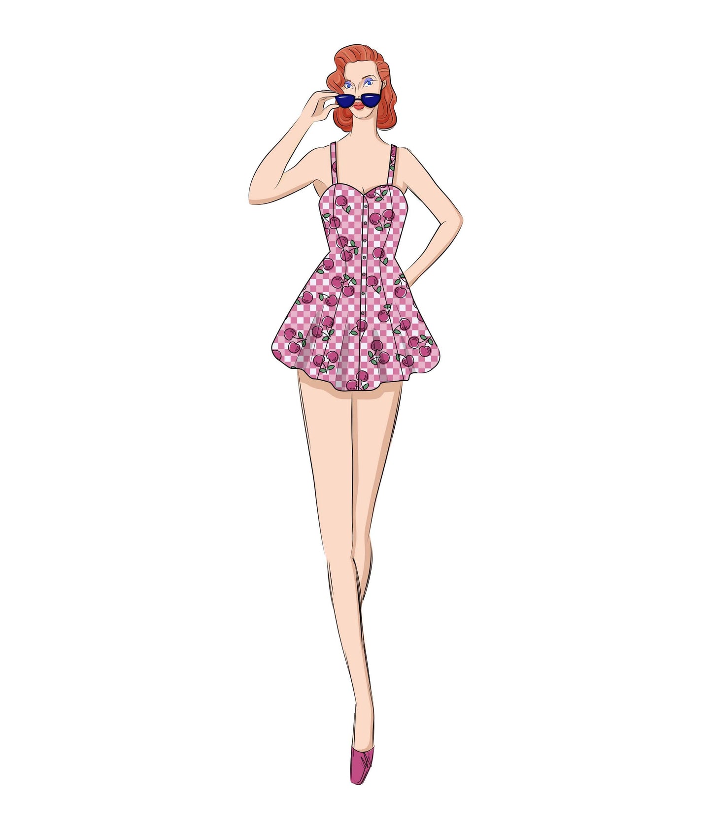 The Vault - 1940s Cherry Gingham Sweetheart Skirted Romper - Unique Vintage - Womens, BOTTOMS, ROMPERS AND JUMPSUITS