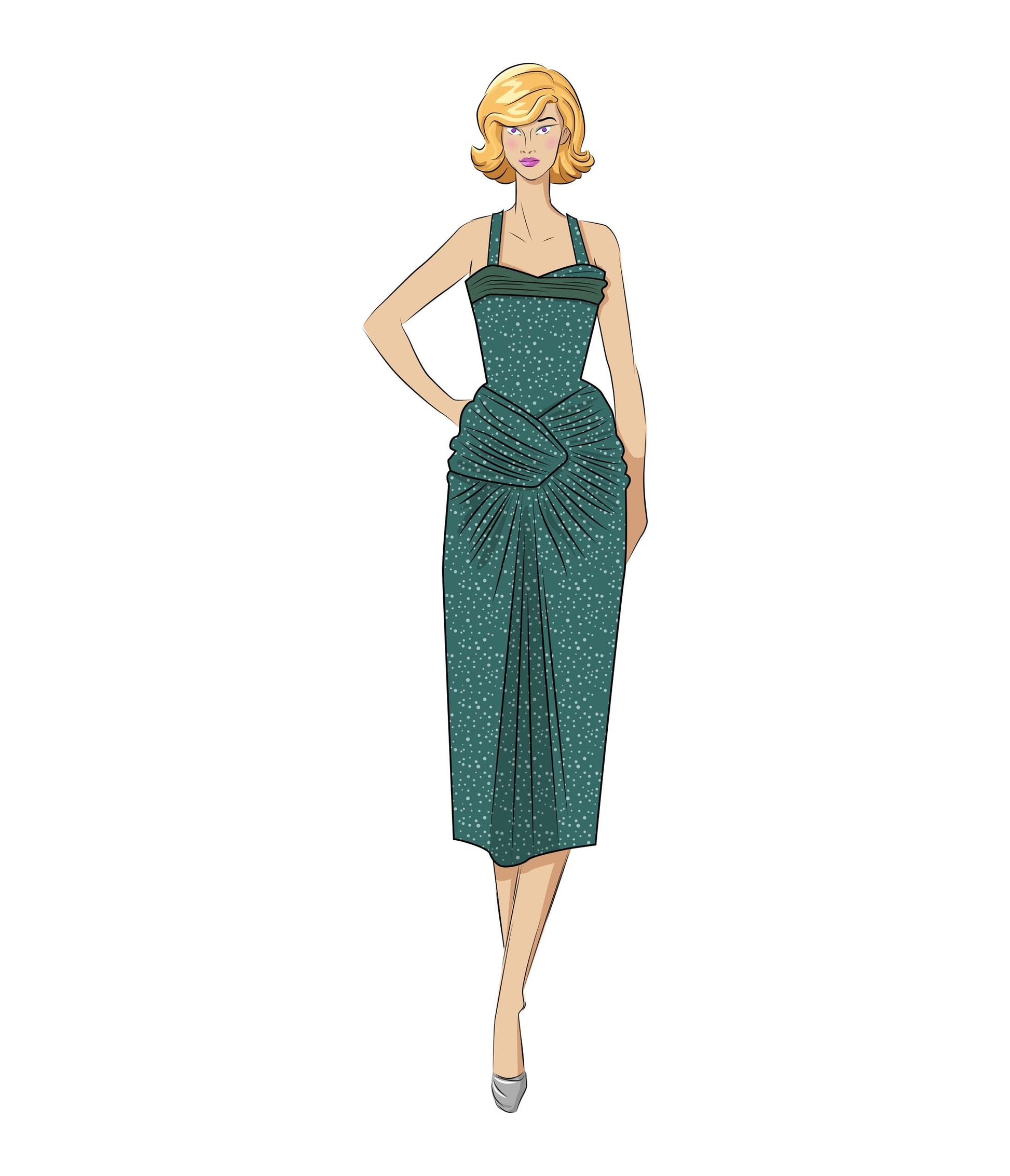 The Vault - 1950s Green Shimmer Romper & Sarong Set - Unique Vintage - Womens, BOTTOMS, ROMPERS AND JUMPSUITS