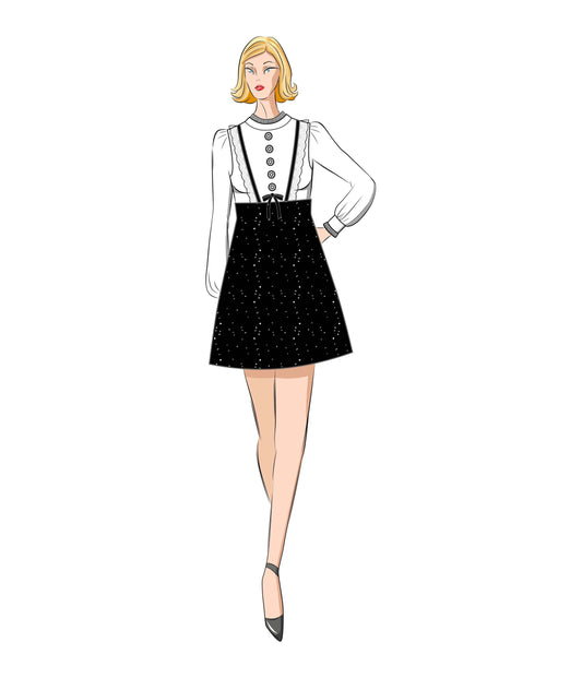 The Vault - 1960s Black & White Ruffle Neck A-Line Dress - Unique Vintage - Womens, DRESSES, A-LINE