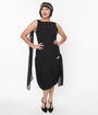 Unique Vintage 1920s Black Draped Flapper Dress