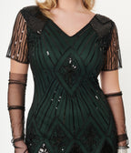 Unique Vintage 1920s Emerald & Black Sequin Katriane Flapper Dress - Unique Vintage - Womens, FLAPPER, SLEEVED BEADED