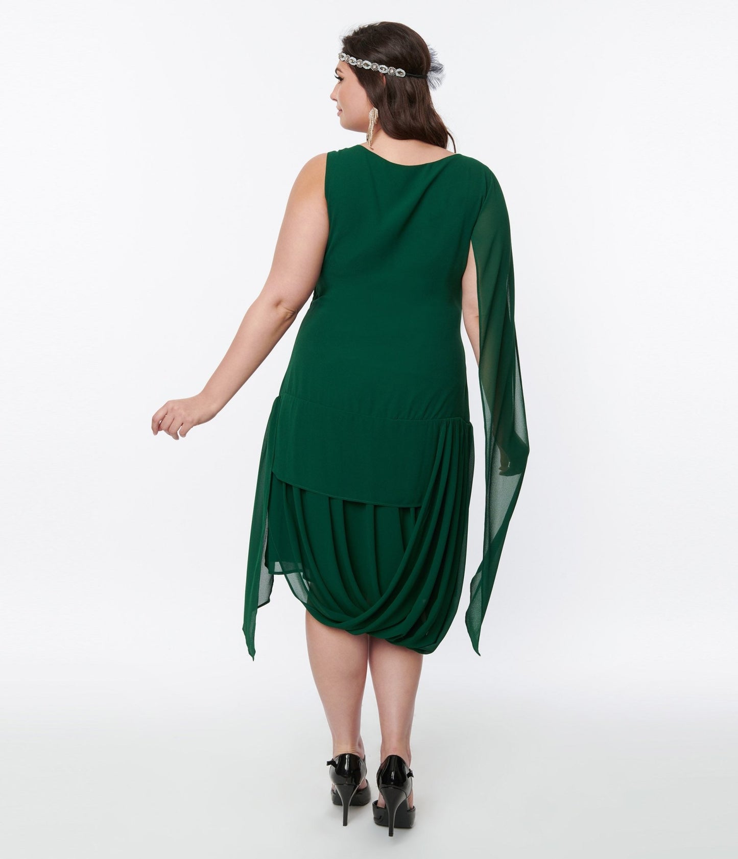 Unique Vintage 1920s Emerald Green Draped Flapper Dress - Unique Vintage - Womens, FLAPPER, SLEEVED NON BEADED