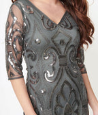 Unique Vintage 1920s Grey & Silver Beaded Lynette Flapper Dress - Unique Vintage - Womens, FLAPPER, SLEEVED BEADED