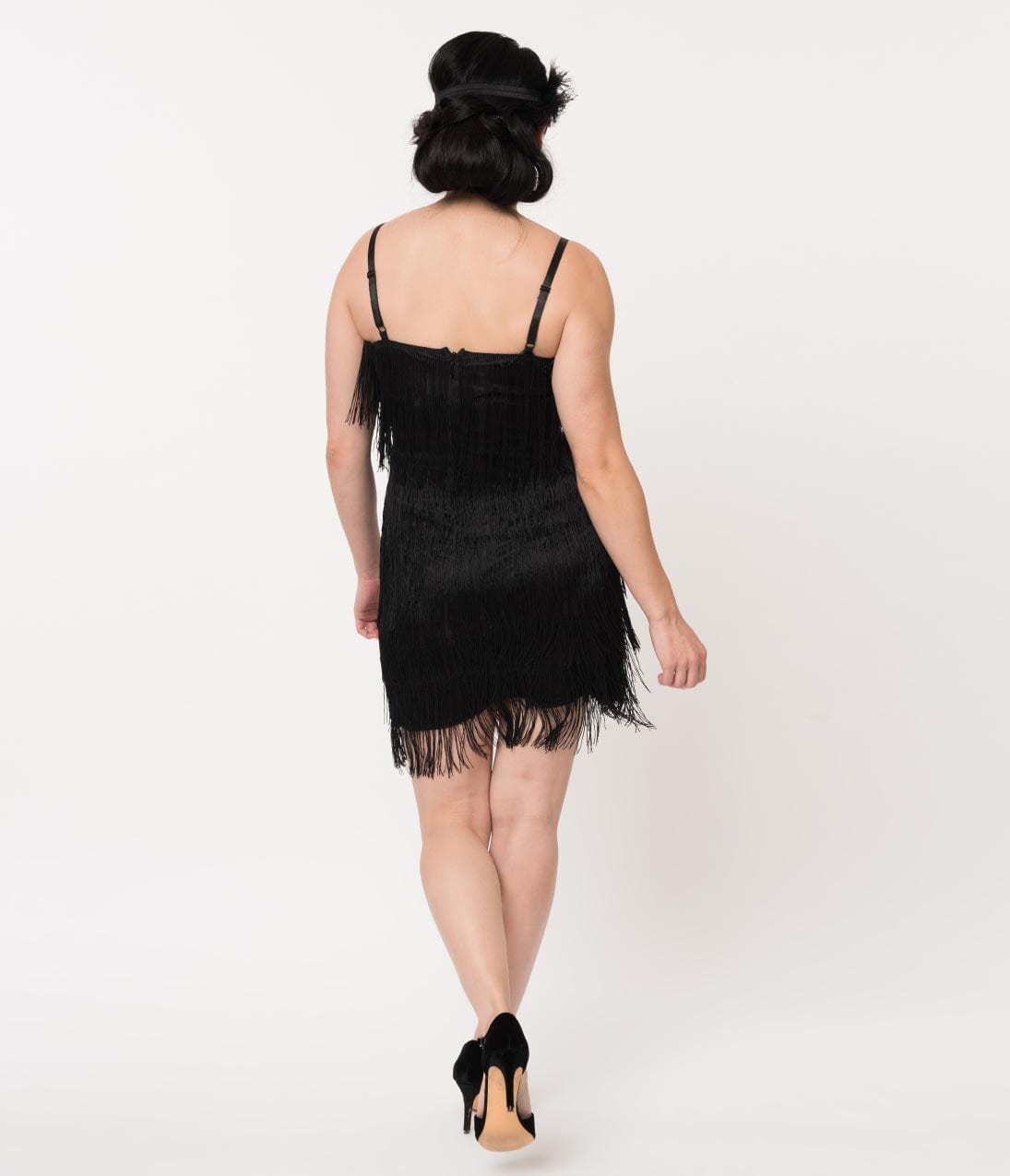 Unique Vintage 1920s Style Black Speakeasy Tiered Fringe Flapper Dress - Unique Vintage - Womens, FLAPPER, NON BEADED