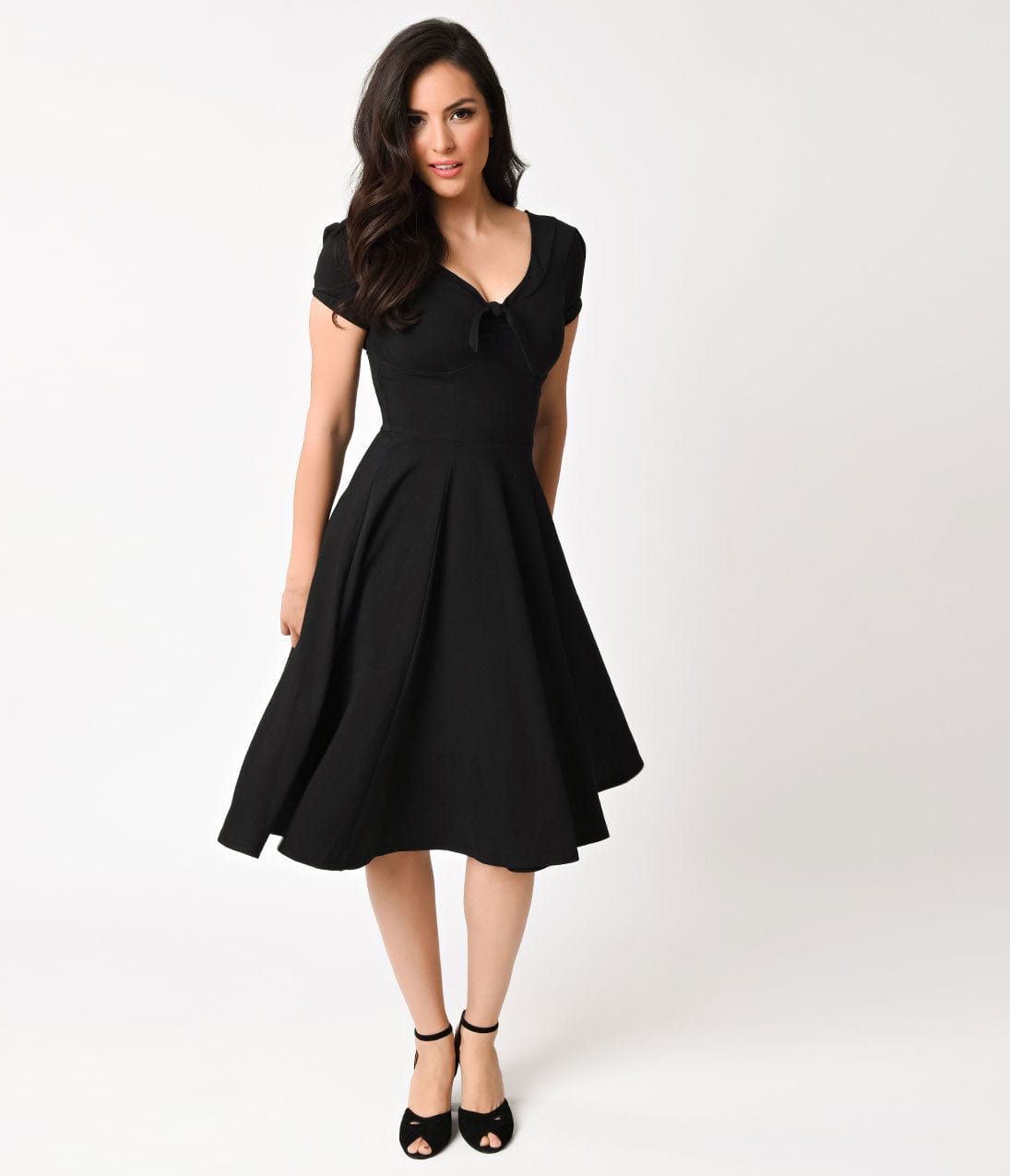 Unique Vintage 1940s Style Black Knit Short Sleeve Natalie Swing Dress - Unique Vintage - Womens, DRESSES, SWING