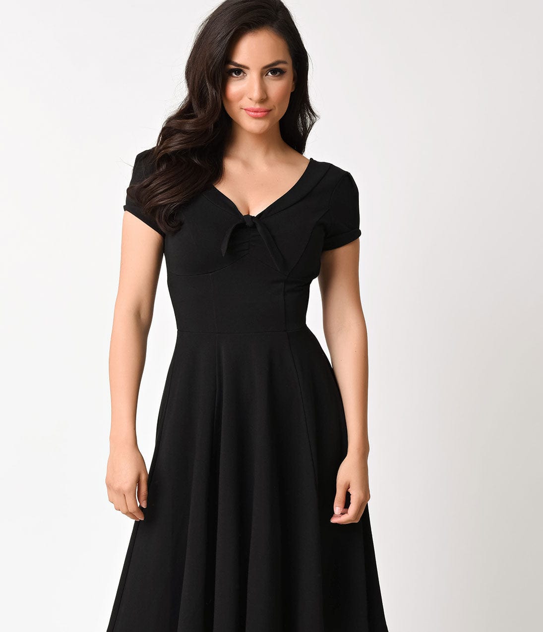 Unique Vintage 1940s Style Black Knit Short Sleeve Natalie Swing Dress - Unique Vintage - Womens, DRESSES, SWING