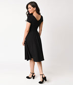 Unique Vintage 1940s Style Black Knit Short Sleeve Natalie Swing Dress - Unique Vintage - Womens, DRESSES, SWING