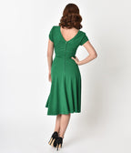 Unique Vintage 1940s Style Green Knit Short Sleeve Natalie Swing Dress - Unique Vintage - Womens, DRESSES, SWING