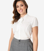 Unique Vintage 1940s White Elsie Blouse - Unique Vintage - Womens, TOPS, WOVEN TOPS