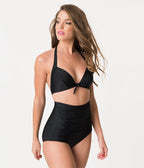 Unique Vintage 1950s All Black Monroe Bikini Top - Unique Vintage - Womens, SWIM, TOP