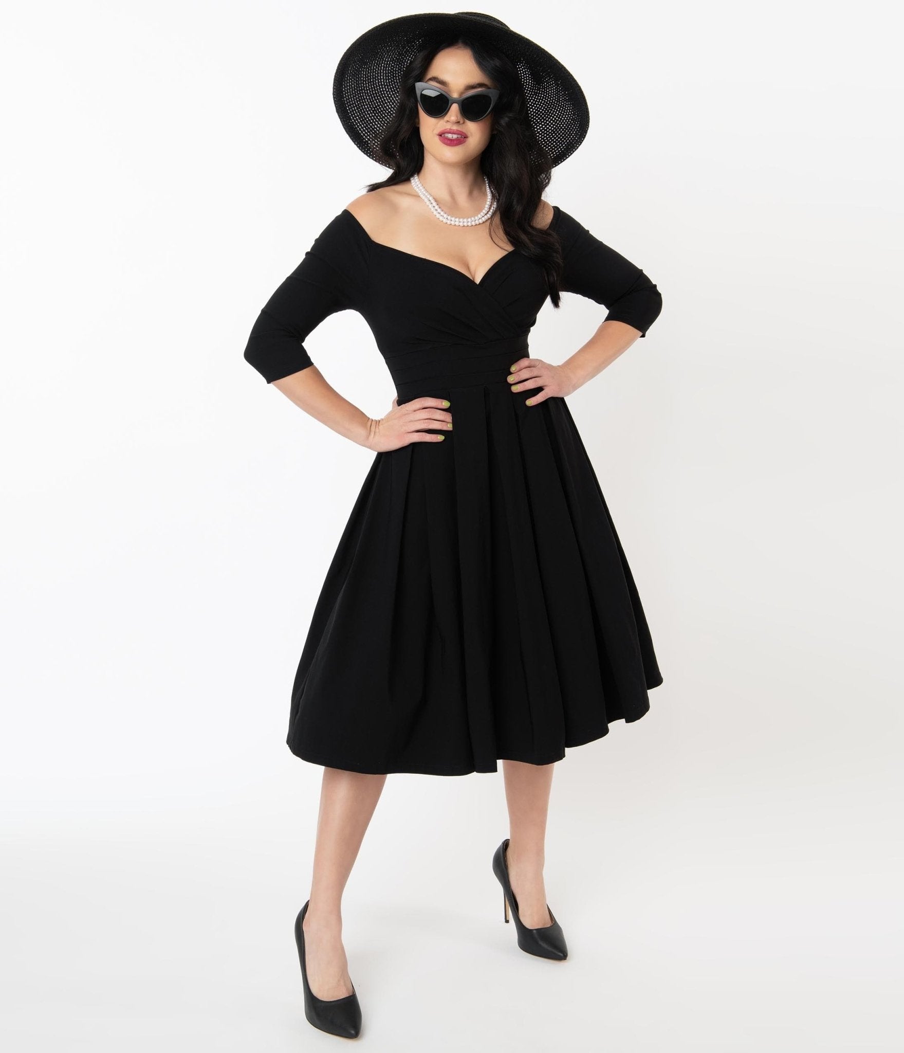 Unique Vintage 1950s Black Marceline Swing Dress
