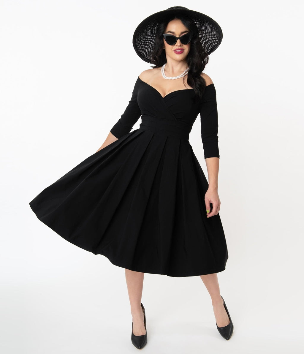 Unique Vintage 1950s Black Marceline Swing Dress XL/14-16 Unique Vintage 1950s Black Marceline Swing Dress XL/14-16