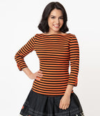 Unique Vintage 1950s Black & Orange Stripe Gracie Top - Unique Vintage - Womens, HALLOWEEN, TOPS