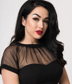 Unique Vintage 1950s Black Stretch Sheer Bodice Swing Dress - Unique Vintage - Womens, DRESSES, PROM AND SPECIAL OCCASION