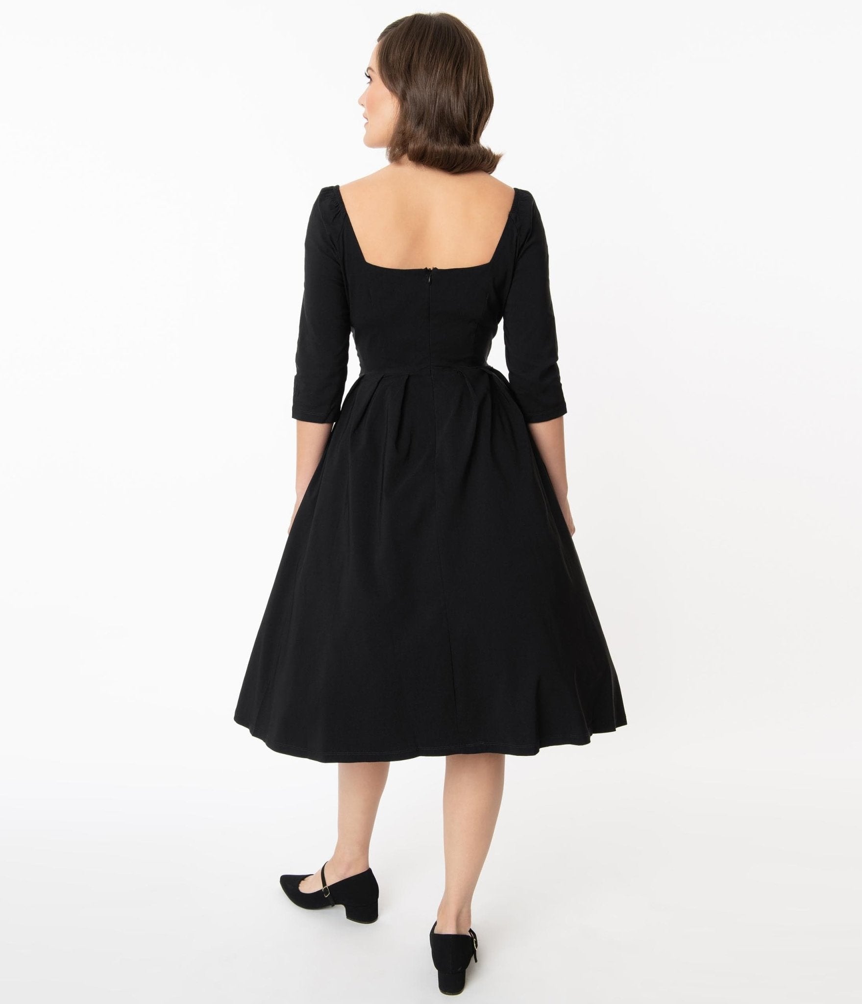 Unique Vintage Lamar Black Bengaline Sweetheart Swing Dress S/4