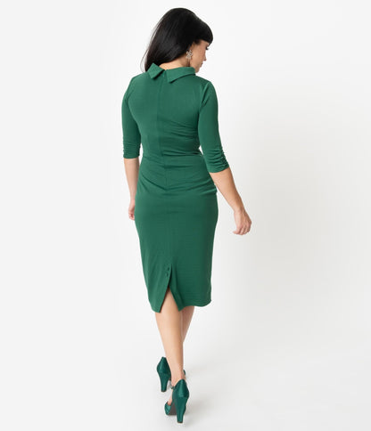 Unique Vintage 1960s Retro Green Half Sleeve Cassidy Wiggle Dress - Unique Vintage - Womens, DRESSES, WIGGLE