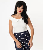 Unique Vintage 1960s White Maraschino Top - Unique Vintage - Womens, TOPS, KNIT TOPS