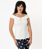 Unique Vintage 1960s White Maraschino Top - Unique Vintage - Womens, TOPS, KNIT TOPS