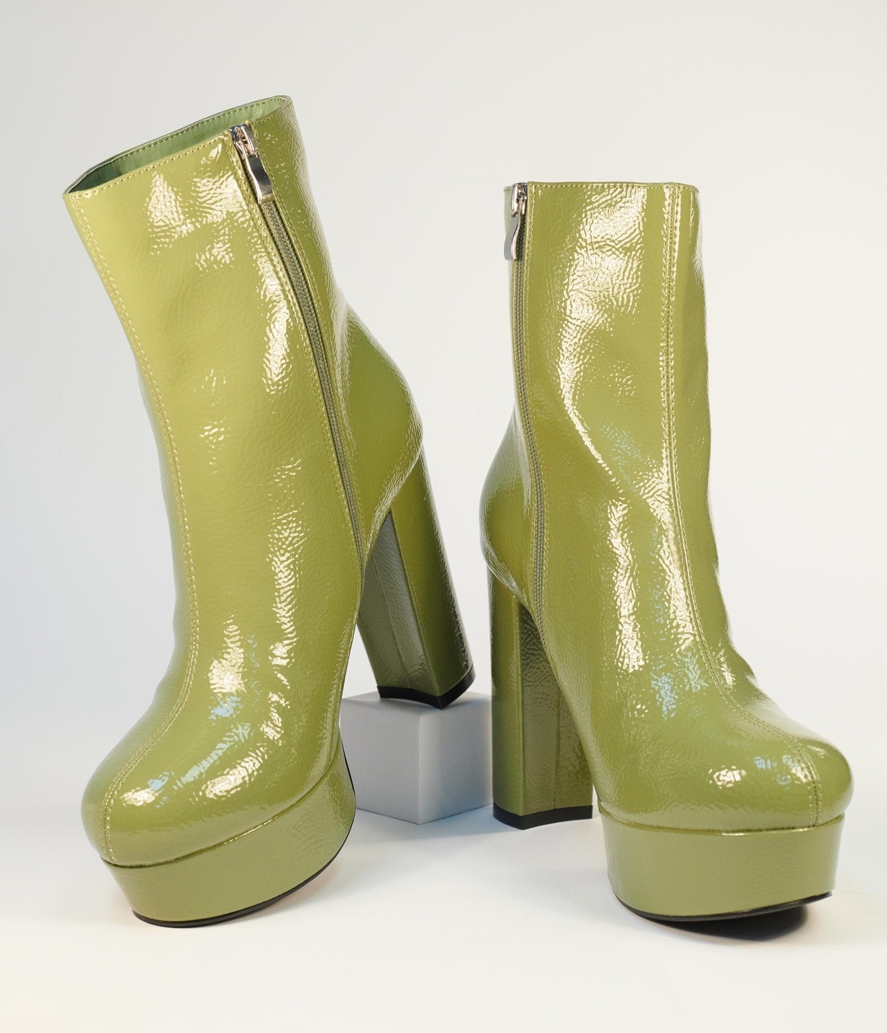 Unique Vintage Avocado Green Platform Heel Ankle Boots - Unique Vintage - Womens, SHOES, BOOTS
