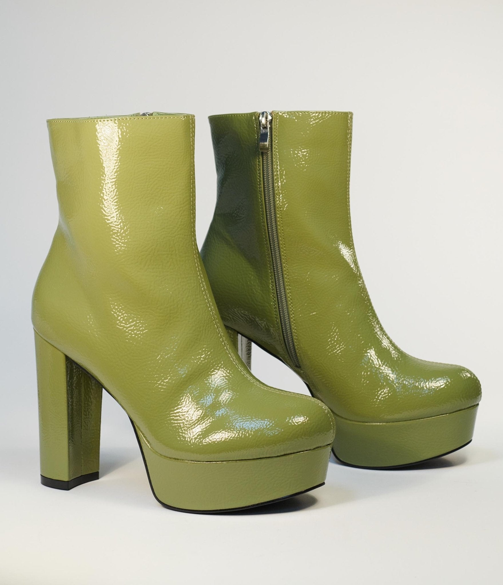 Unique Vintage Avocado Green Platform Heel Ankle Boots - Unique Vintage - Womens, SHOES, BOOTS