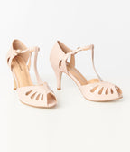 Unique Vintage Beige Patent Leatherette T-Strap Everly Pumps - Unique Vintage - Womens, SHOES, HEELS