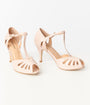 Unique Vintage 1920s Beige Patent Leatherette T-Strap Everly Pumps