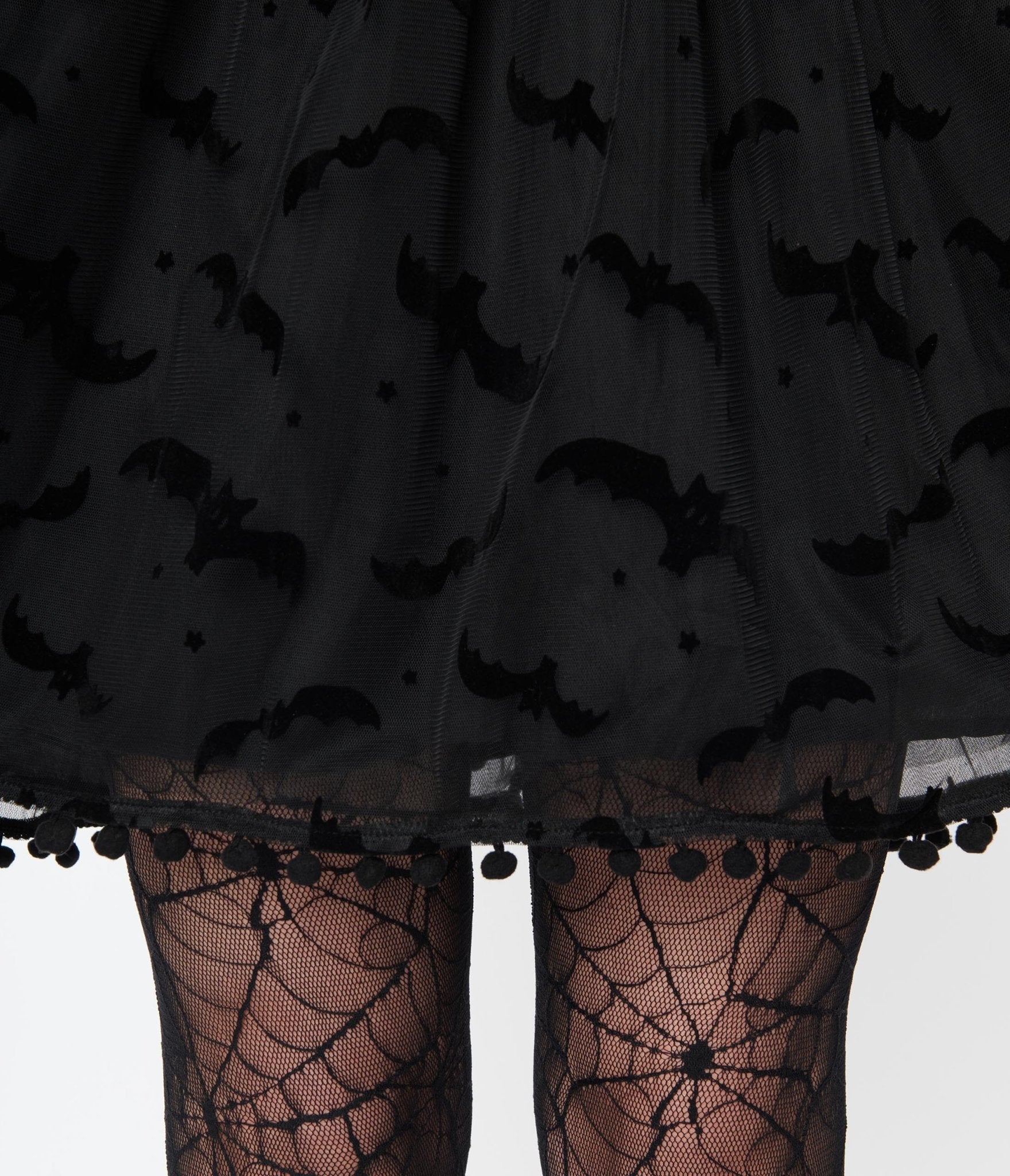 Unique Vintage Black Bat Mesh Babydoll Belle Dress - Unique Vintage - Womens, HALLOWEEN, DRESSES